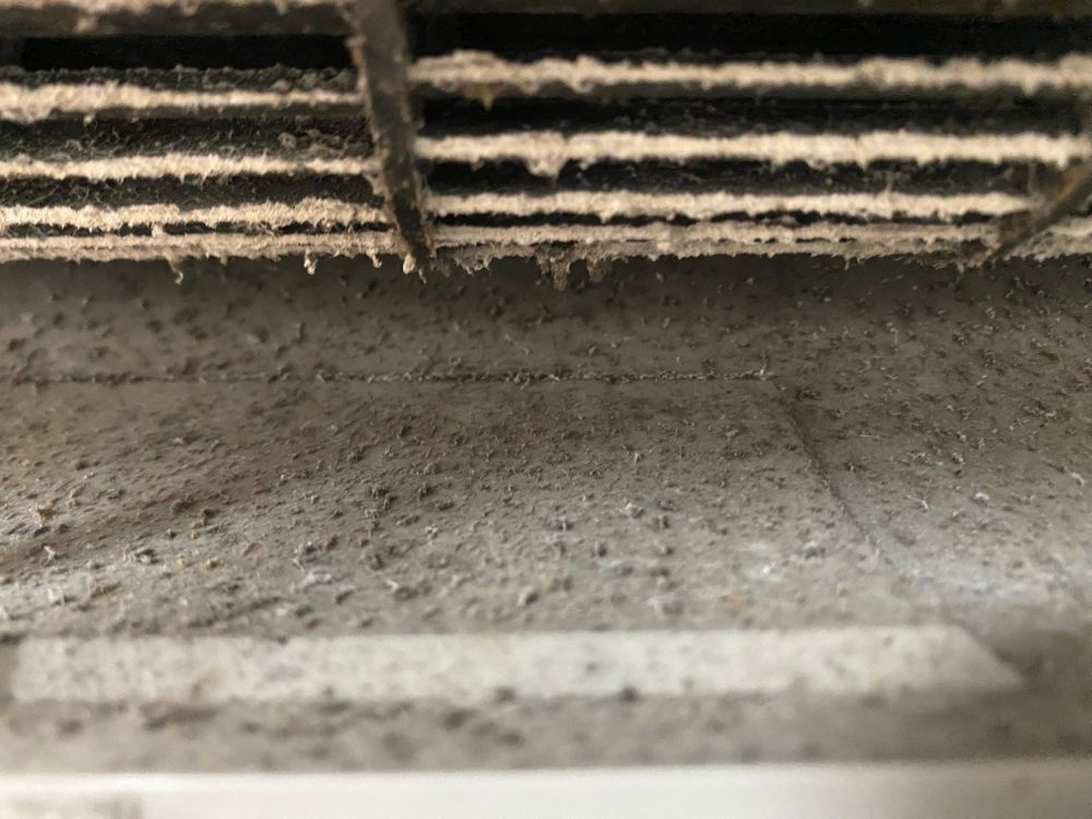 神戸市長田区長田町　通常タイプのエアコンクリーニング｜送風ファンのカビ汚れ　ビフォー