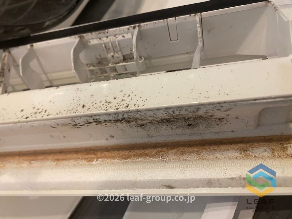 エアコンクリーニング前のドレンパンの汚れ（神戸市中央区）