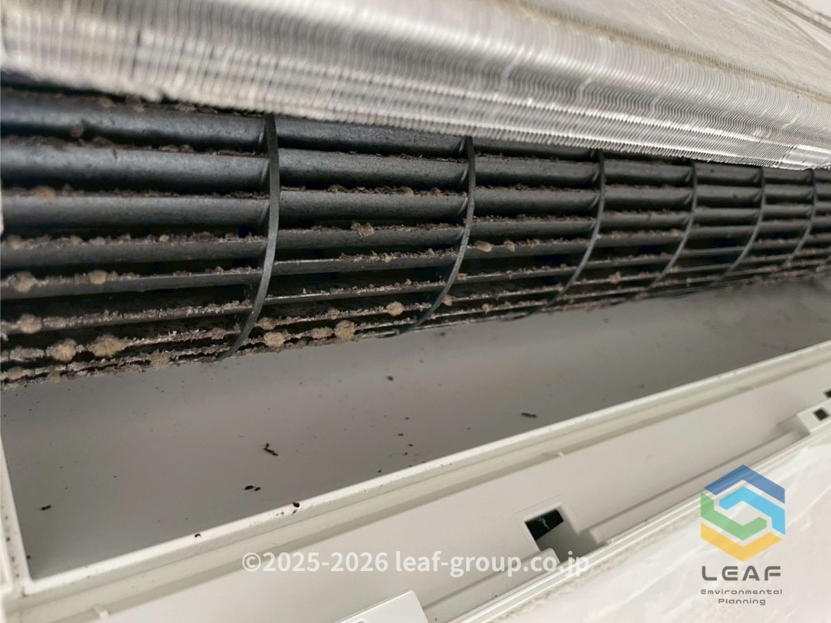 神戸市須磨区飛松町｜通常タイプのエアコンクリーニング｜送風ファンの汚れ　ビフォー