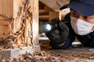床下の木部を調査するシロアリ駆除