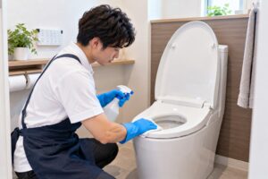 トイレのクリーニング作業