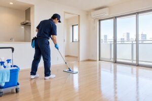 賃貸住宅の空室クリーニングを行うスタッフ