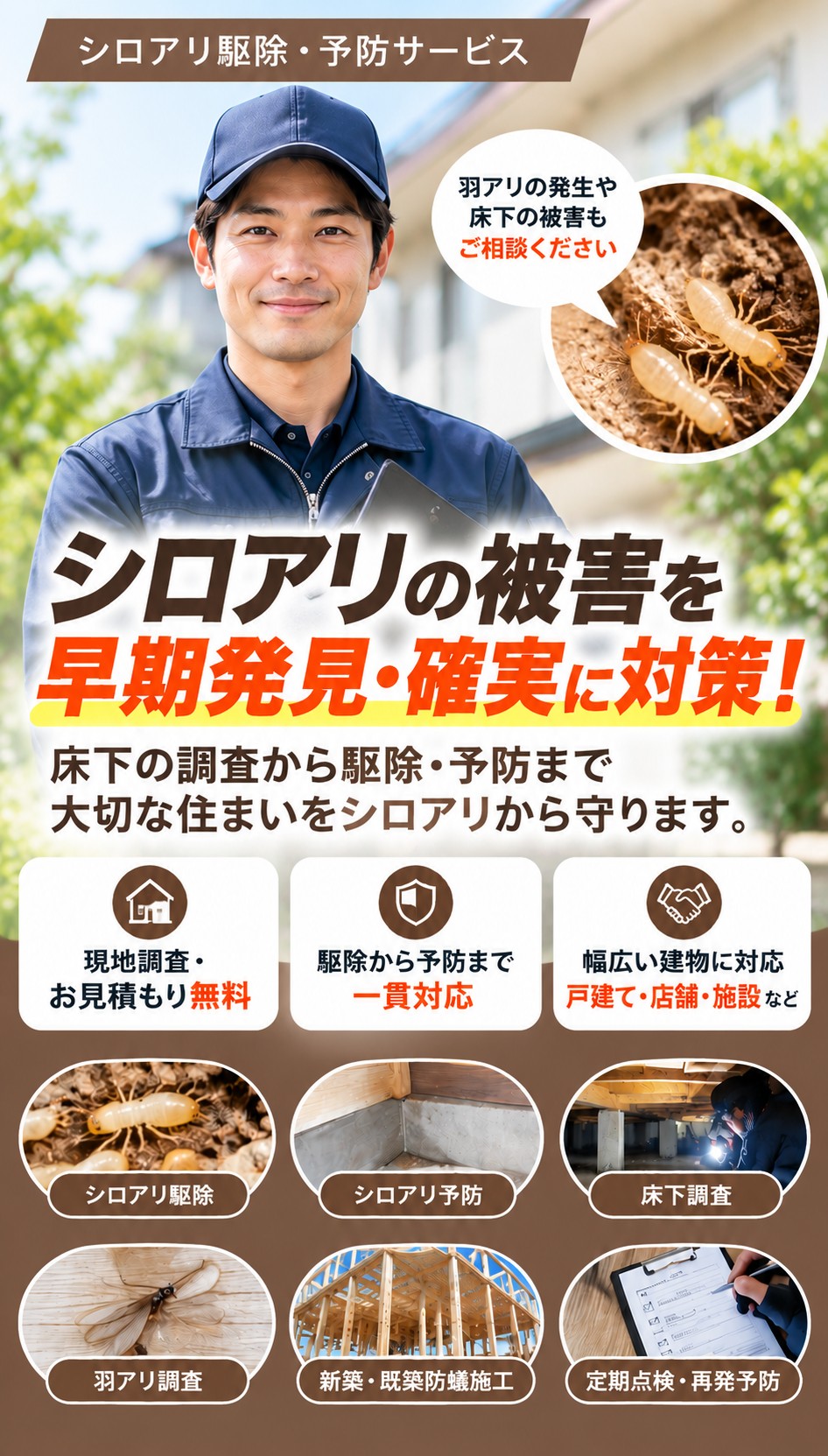 シロアリ駆除・予防サービス｜床下調査から駆除・予防まで